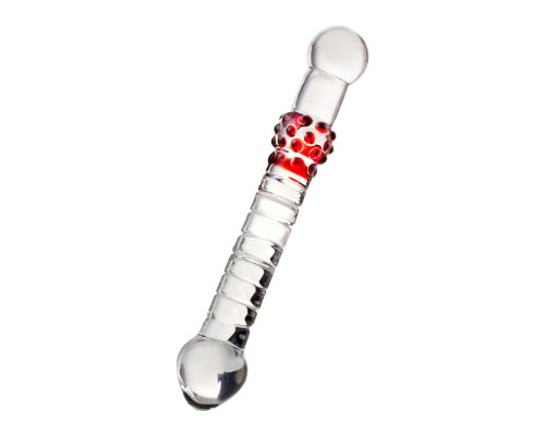 Стеклянный стимулятор с ручкой-шаром и цветными пупырышками - 22 см.