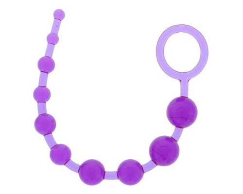 Фиолетовая анальная цепочка PLEASURE BEADS ANAL ROD - 32 см.