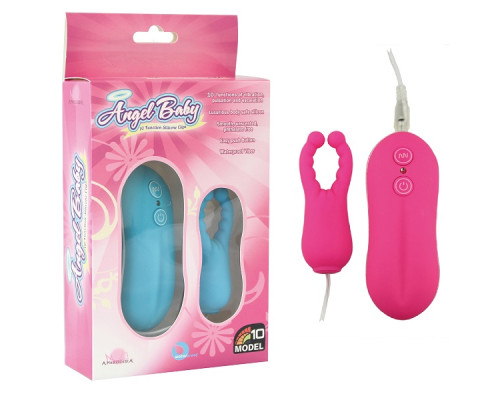 Розовый вибростимулятор с усиками Angel Baby NIpple Cock clips