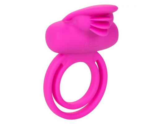 Ярко-розовое эрекционное кольцо Silicone Rechargeable Dual Clit Flicker