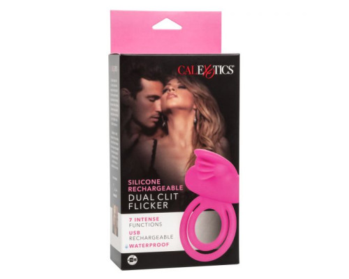 Ярко-розовое эрекционное кольцо Silicone Rechargeable Dual Clit Flicker