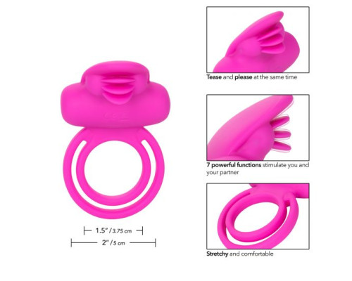 Ярко-розовое эрекционное кольцо Silicone Rechargeable Dual Clit Flicker