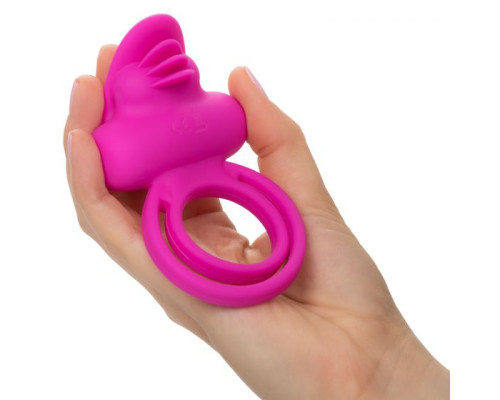 Ярко-розовое эрекционное кольцо Silicone Rechargeable Dual Clit Flicker
