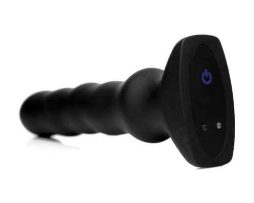 Черный вибратор с волнообразным движением Silicone Vibrating   Squirming Plug with Remote Control - 19,5 см.