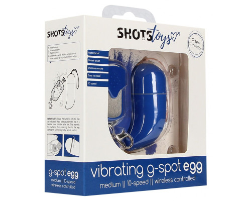 Синее виброяйцо Medium Wireless Vibrating G-Spot Egg с пультом - 7,5 см.