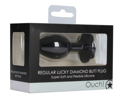 Черная анальная пробка с прозрачным кристаллом-клевером Regular Lucky Diamond Butt Plug - 7 см.