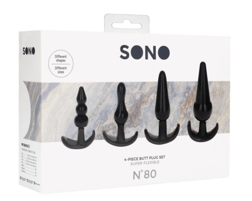 Набор из 4 черных анальных пробок N80 4-Piece Butt Plug Set