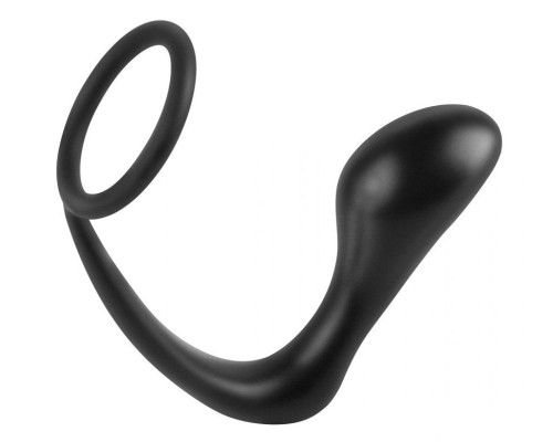 Черное эрекционное кольцо с анальным стимулятором Anal Plug Ring