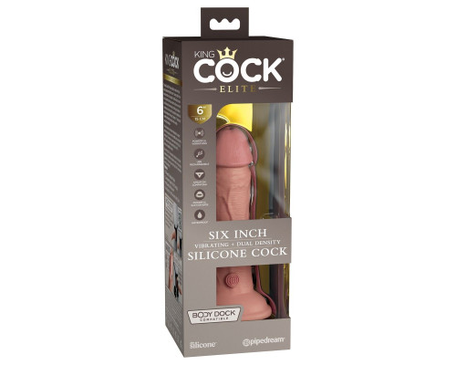 Телесный вибратор-реалистик на присоске 6  Vibrating Silicone Dual Density Cock - 17,8 см.