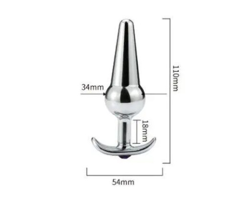 Металлическая анальная пробка-якорь с черным кристаллом - 11 см.