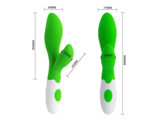 Зеленый вибратор Owen с клиторальным отростком - 20 см.