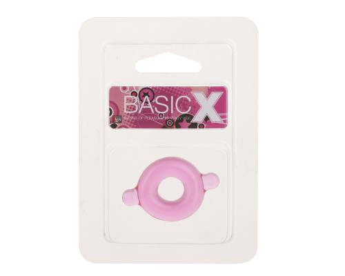 Розовое эрекционное кольцо с ушками для удобства надевания BASICX TPR COCKRING PINK