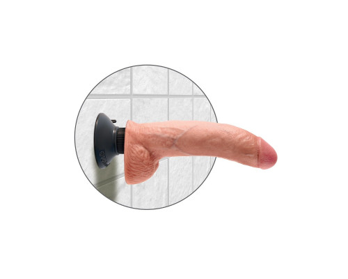 Телесный виброфаллос со съемной присоской 9  Vibrating Cock with Balls - 22,9 см.