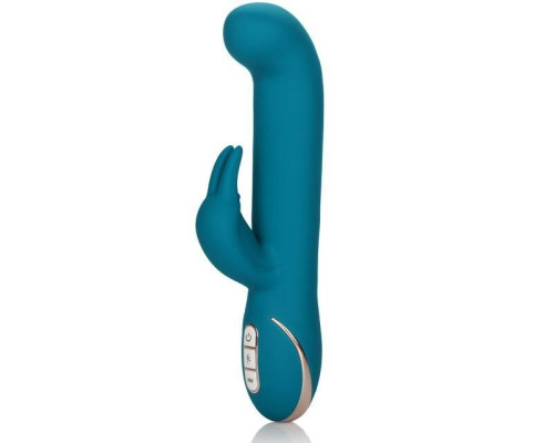 Бирюзовый вибратор с изогнутой головкой Jack Rabbit Signature Silicone Rocking  G  Rabbit - 20 см.