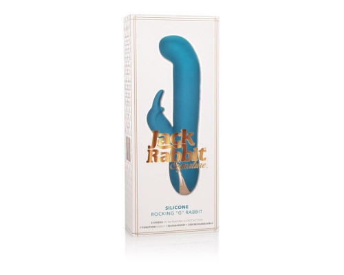 Бирюзовый вибратор с изогнутой головкой Jack Rabbit Signature Silicone Rocking  G  Rabbit - 20 см.