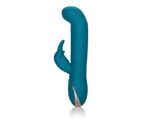 Бирюзовый вибратор с изогнутой головкой Jack Rabbit Signature Silicone Rocking  G  Rabbit - 20 см.