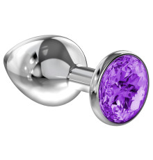 Большая серебристая анальная пробка Diamond Purple Sparkle Large с фиолетовым кристаллом - 8 см.