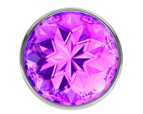 Малая серебристая анальная пробка Diamond Purple Sparkle Small с фиолетовым кристаллом - 7 см.