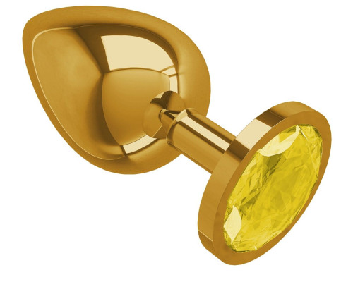 Золотистая большая анальная пробка с желтым кристаллом - 9,5 см.
