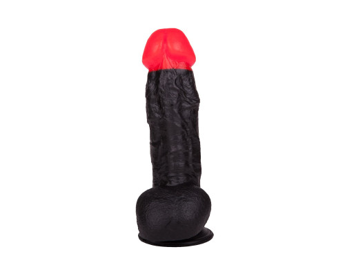 Чёрный фаллоимитатор с красной головкой - 17 см.
