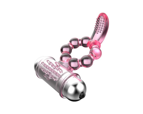 Розовое эрекционное кольцо с вибростимуляцией клитора Baile