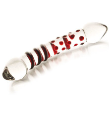 Двусторонний стеклянный фаллос с точками и спиралью - 20 см.