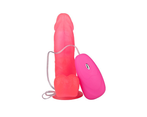 Розовый гелевый вибратор на присоске - 19,5 см.