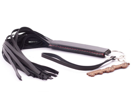 Черная кожаная плеть с удобной ручкой - 50 см.