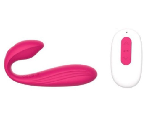 Розовый вибростимулятор для пар с пультом ДУ - 17,7 см.