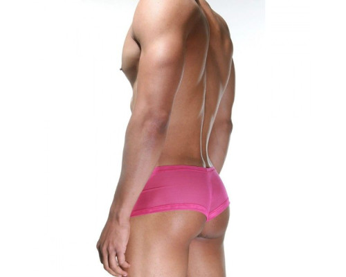 Розовые трусы-хипсы с черной сетчатой вставкой