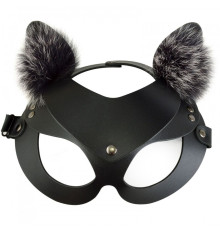 Черная кожаная маска  Кошечка  с мехом