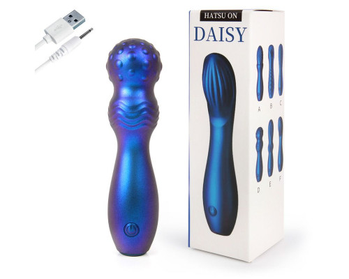 Синий фигурный вибромассажер с шаровидной головкой - 14 см.