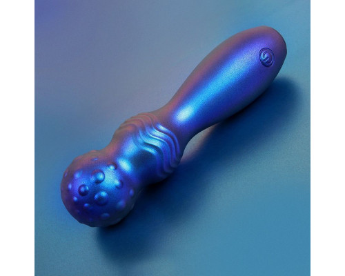 Синий фигурный вибромассажер с шаровидной головкой - 14 см.
