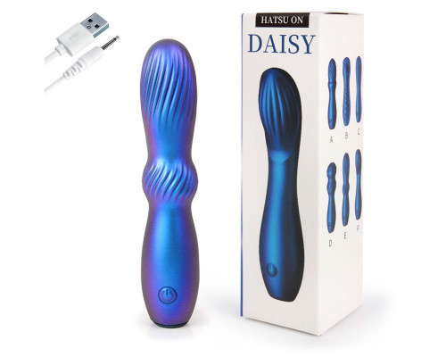 Синий фигурный вибромассажер со спиралевидным рельефом - 15 см.