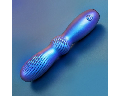 Синий фигурный вибромассажер со спиралевидным рельефом - 15 см.