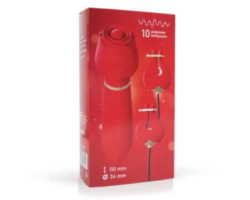 Красный вибромассажёр с зажимами для сосков - 16 см.