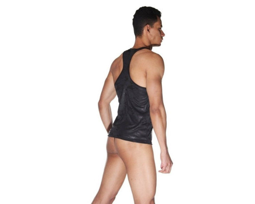 Мужской комплект из гладкой черной тянущейся ткани: майка и трусы