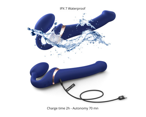 Синий безремневой страпон Multi Orgasm Size S с клиторальной стимуляцией