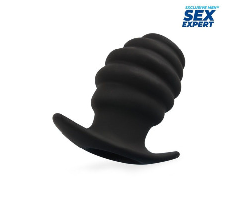 Черный рельефный анальный стимулятор-тоннель - 8 см.