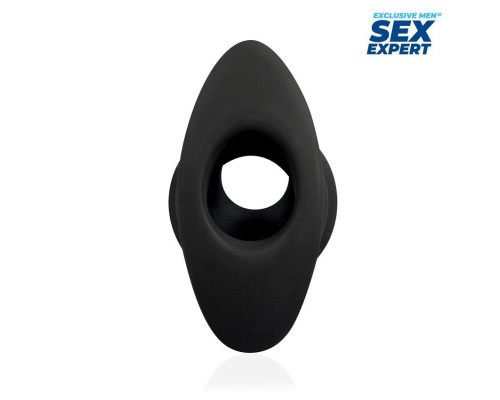 Черный рельефный анальный стимулятор-тоннель - 8 см.