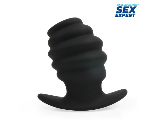 Черный рельефный анальный стимулятор-тоннель - 8 см.