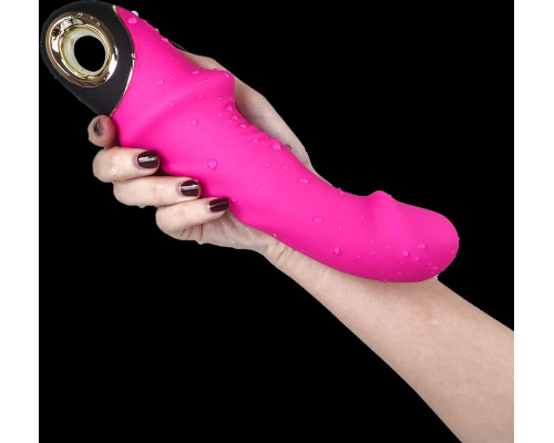 Ярко-розовый рельефный вибратор-реалистик - 22,5 см.