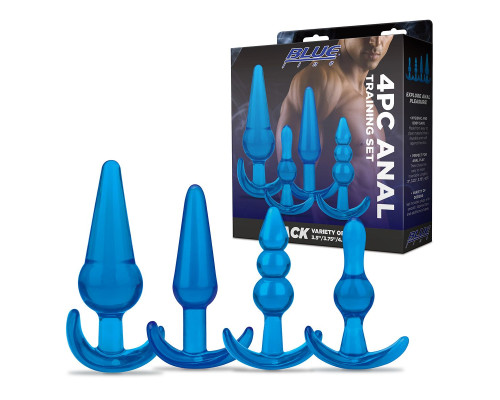 Тренировочный набор из 4 голубых анальных плагов Anal Training Set