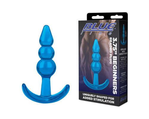 Голубой анальный плаг Beginners Beaded Plug - 9,5 см.