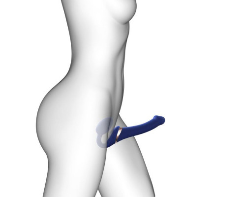 Синий безремневой страпон Multi Orgasm Size M с клиторальной стимуляцией