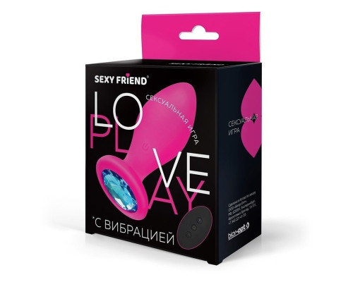 Розовая вибровтулка с голубым кристаллом и пультом ДУ - 8,5 см.