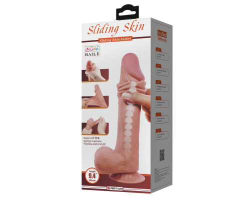 Фаллоимитатор с эффектом скользящей кожи - 24 см.