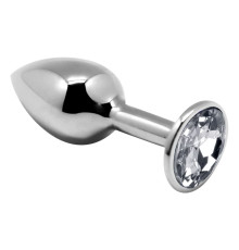 Серебристая анальная втулка с прозрачным кристаллом Mini Metal Butt Plug Size S - 7 см.