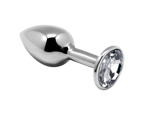 Серебристая анальная втулка с прозрачным кристаллом Mini Metal Butt Plug Size S - 7 см.