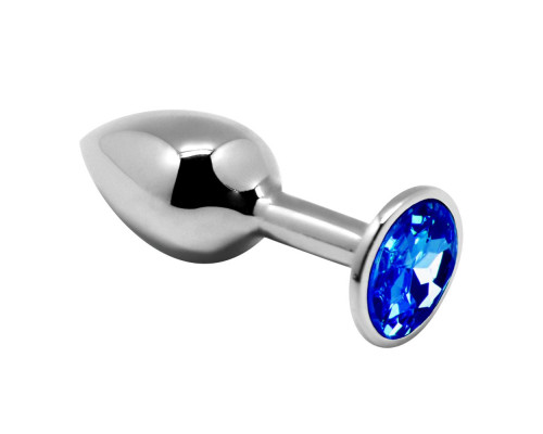 Серебристая анальная втулка с синим кристаллом Mini Metal Butt Plug Size S - 7 см.